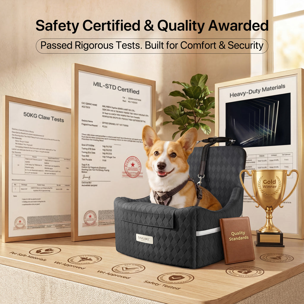 Doglike Dog Car Seat for Small/Medium Dogs [2026 Ultimate Comfort & Safety], 5" Memory Foam Pet Booster Seats Up to 35 lbs with Detachable Washable Cover, Dog Bed for Car with Puppy Safety Belt, Black