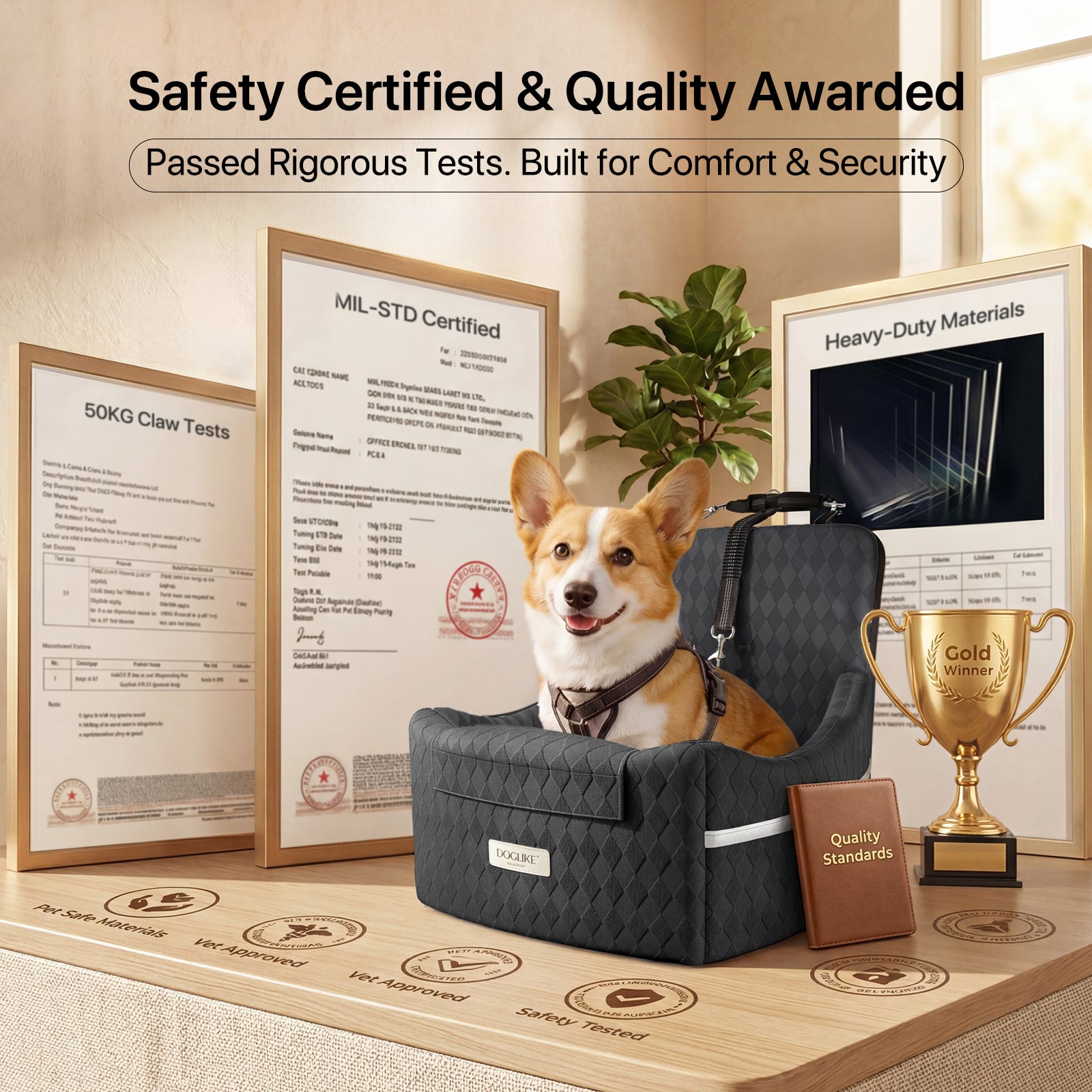Doglike Dog Car Seat for Small/Medium Dogs [2026 Ultimate Comfort & Safety], 5" Memory Foam Pet Booster Seats Up to 35 lbs with Detachable Washable Cover, Dog Bed for Car with Puppy Safety Belt, Black