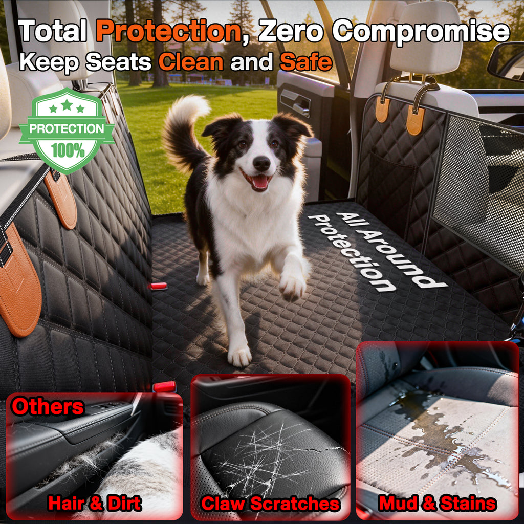 Doglike Dog Car Seat Cover for Back Seat [with Detachable Mat] (Black+Orange, L - SUVS,Medium Trucks)