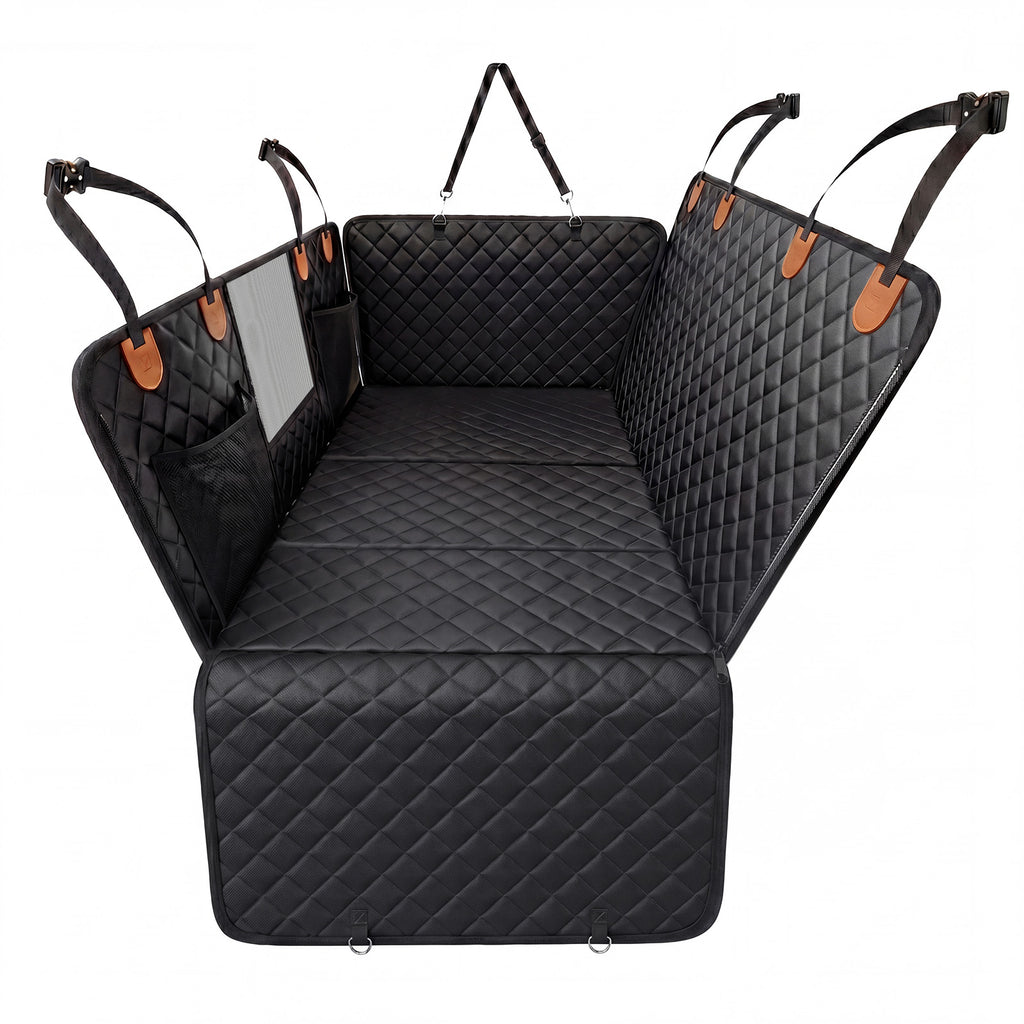 Doglike Dog Car Seat Cover for Back Seat [with Detachable Mat] (Black+Orange, L - SUVS,Medium Trucks)