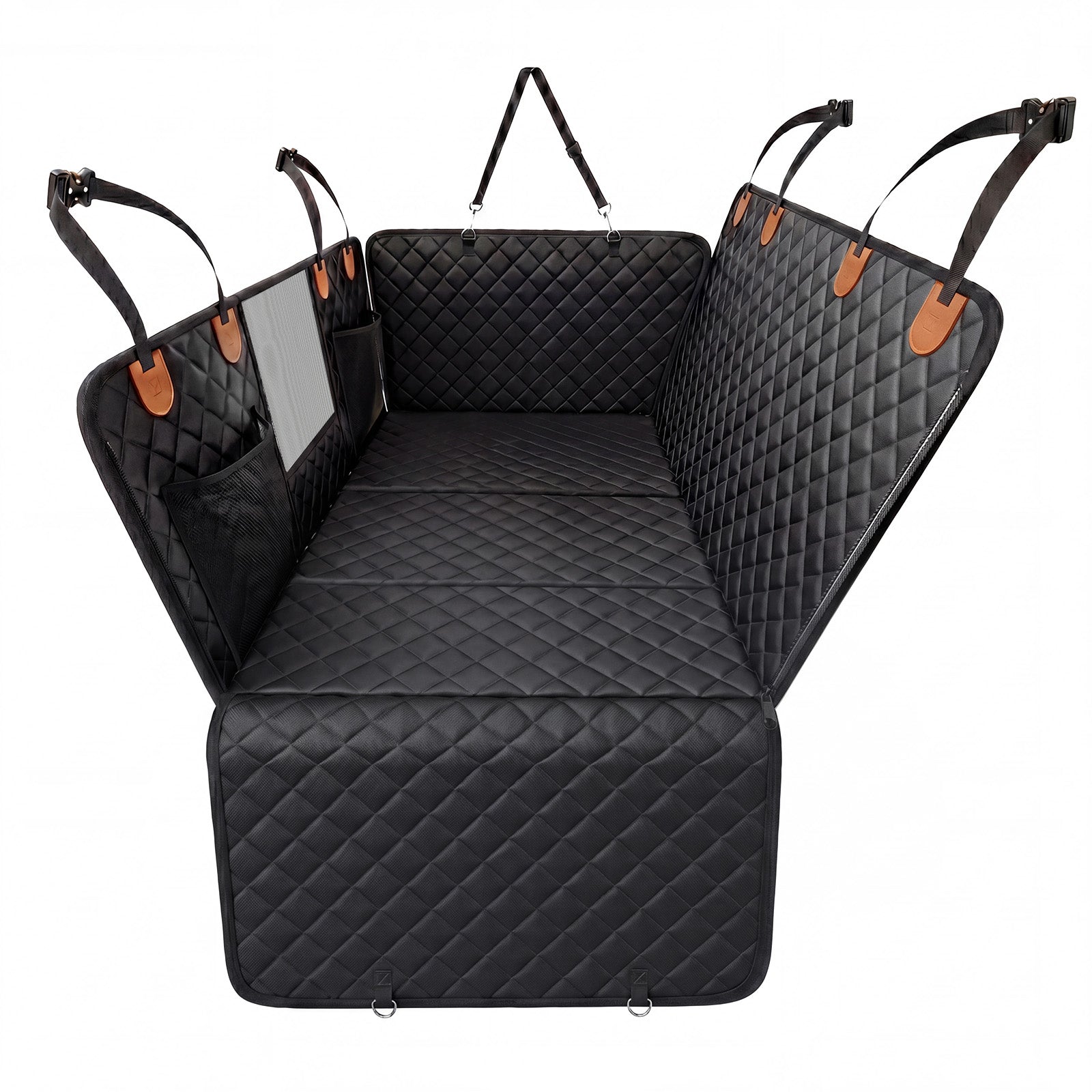 Doglike Dog Car Seat Cover for Back Seat [with Detachable Mat] (Black+Orange, L - SUVS,Medium Trucks)