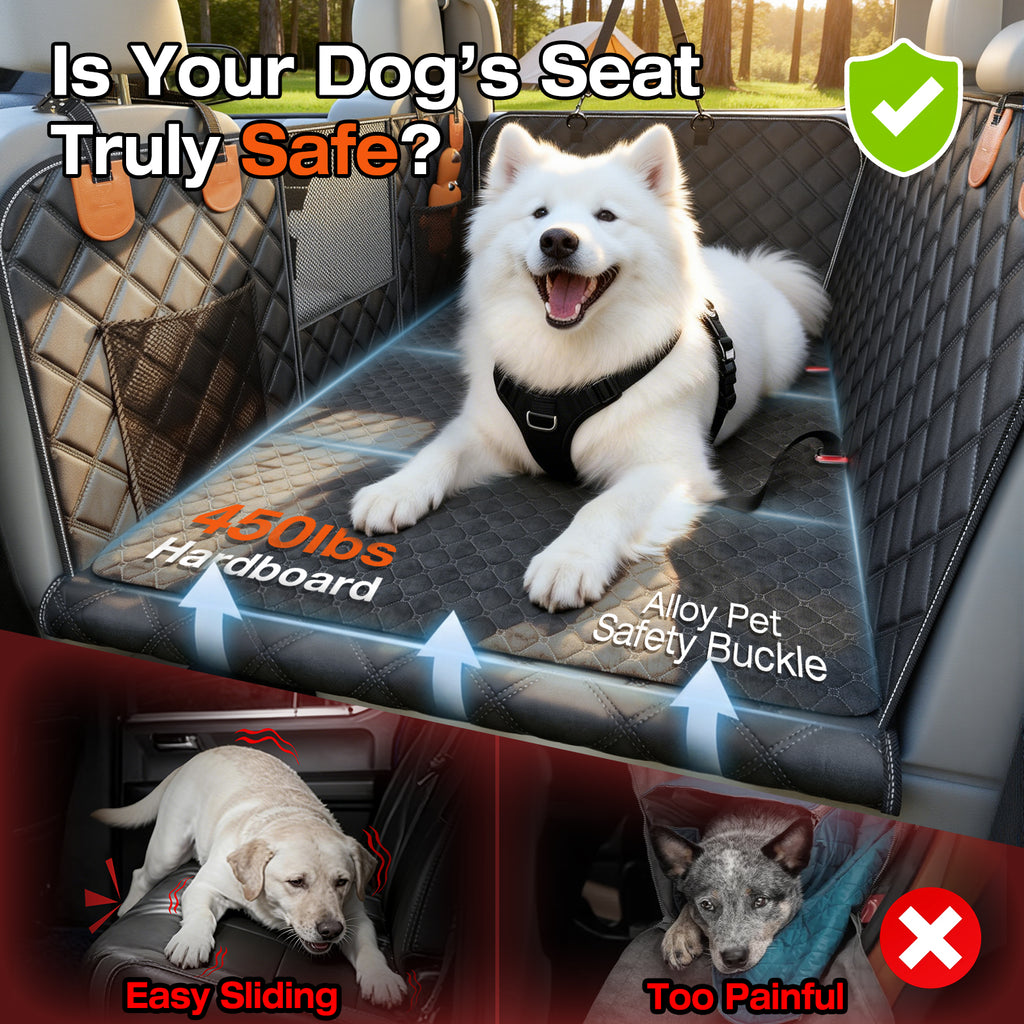 Doglike Dog Car Seat Cover for Back Seat [with Detachable Mat] (Black+Orange, L - SUVS,Medium Trucks)