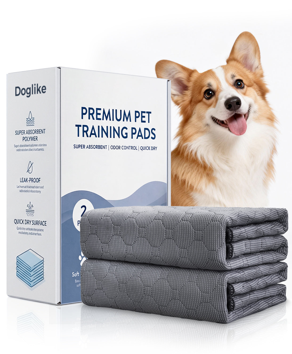 Doglike Washable Pee Pads for Dogs [Upgraded Silver-Ion Odor] – Ultra Absorbent, Leak-Proof, Non-Slip & 5-Hour Quick-Drying Reusable Puppy Training Pads for Home, Crate & Sofa, 41" x 36" (2 Pack)