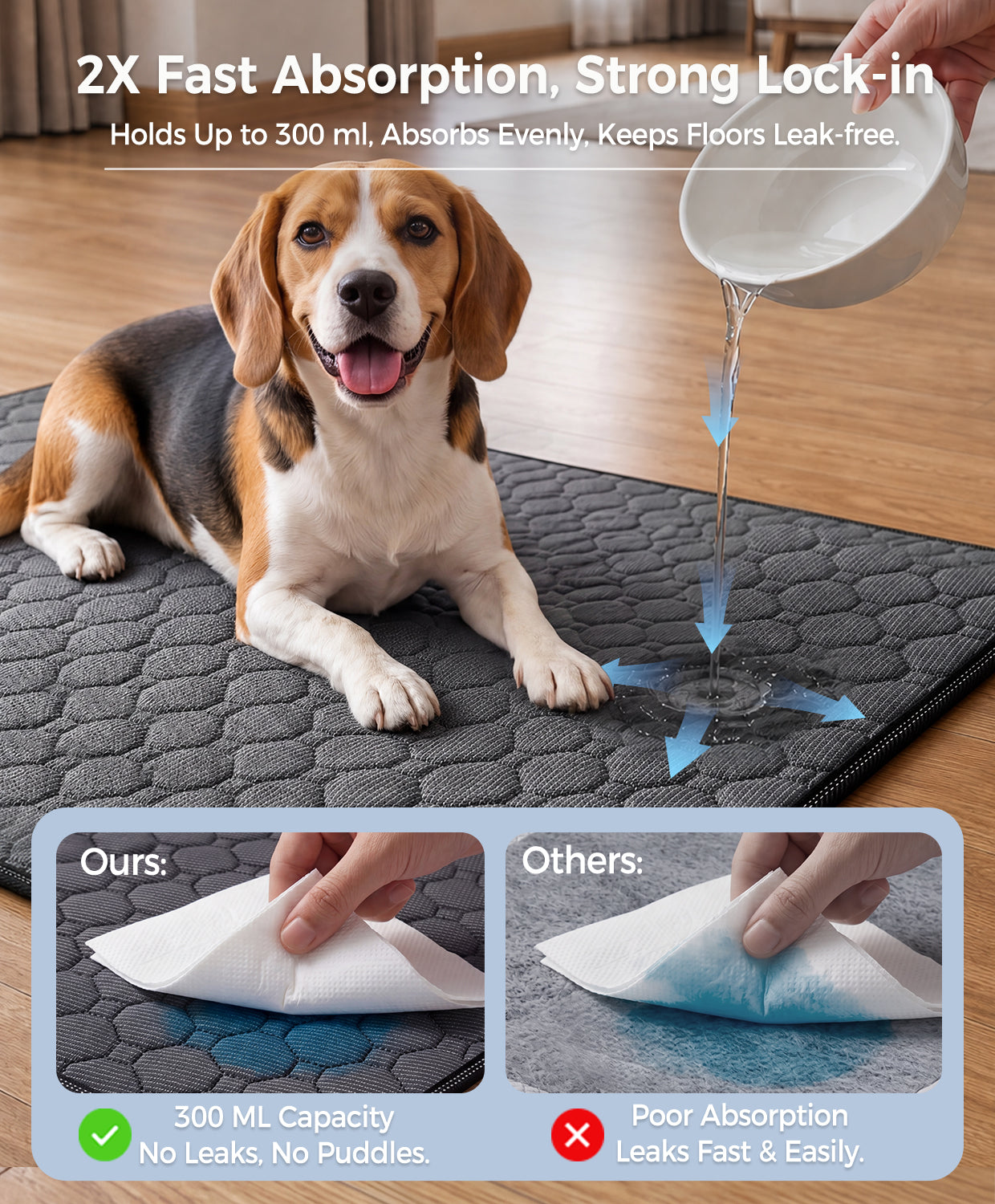 Doglike Washable Pee Pads for Dogs [Upgraded Silver-Ion Odor] – Ultra Absorbent, Leak-Proof, Non-Slip & 5-Hour Quick-Drying Reusable Puppy Training Pads for Home, Crate & Sofa, 24" x 24" (2 Pack)