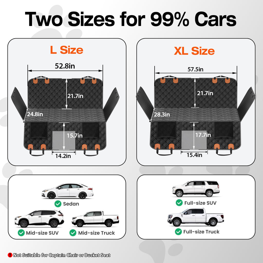 Doglike Dog Car Seat Cover for Back Seat [with Detachable Mat] (Black+Orange, L - SUVS,Medium Trucks)