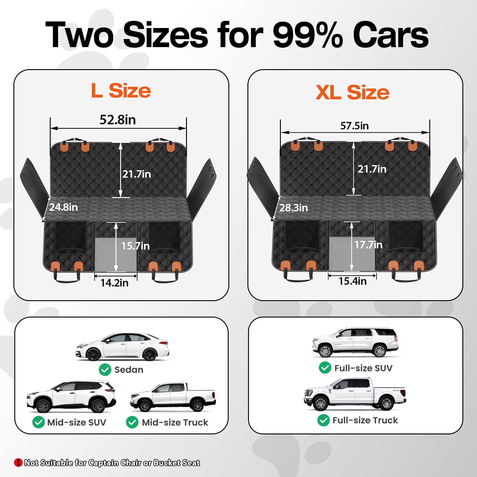 Doglike Dog Car Seat Cover for Back Seat [with Detachable Mat] (Black+Orange, L - SUVS,Medium Trucks)