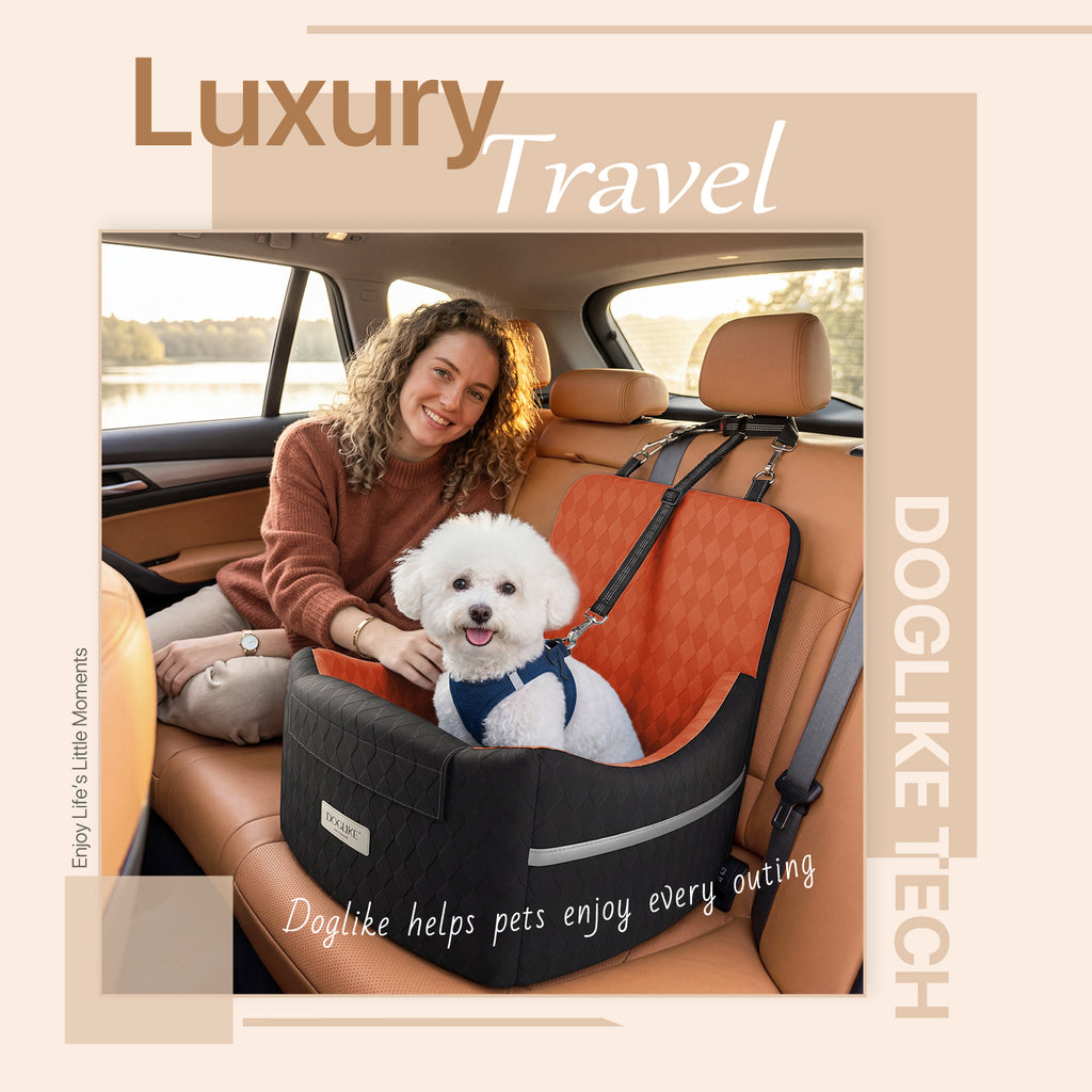 Doglike Dog Car Seat for Small/Medium Dogs [2026 Ultimate Comfort & Safety], 5" Memory Foam Pet Booster Seats Up to 35 lbs with Detachable Washable Cover, Dog Bed for Car with Puppy Safety Belt, Brown