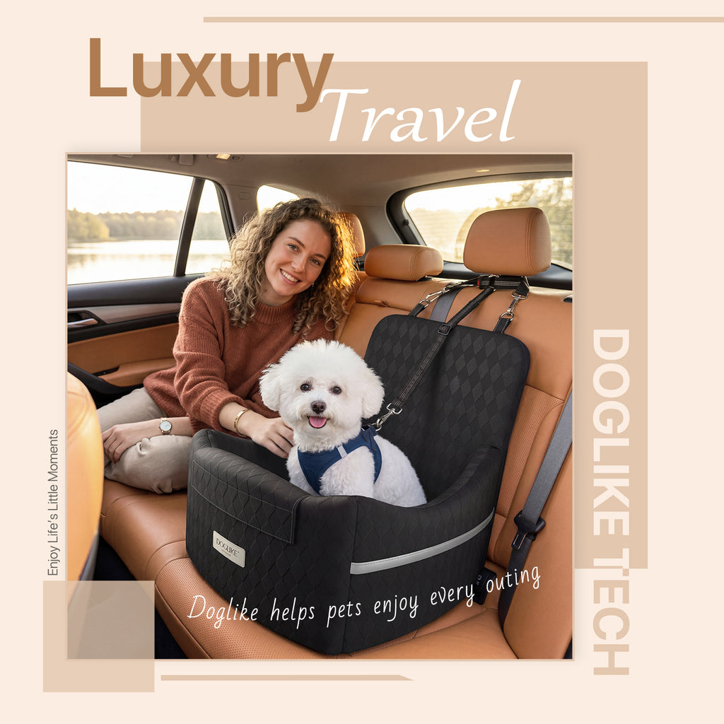 Doglike Dog Car Seat for Small/Medium Dogs [2026 Ultimate Comfort & Safety], 5" Memory Foam Pet Booster Seats Up to 35 lbs with Detachable Washable Cover, Dog Bed for Car with Puppy Safety Belt, Black