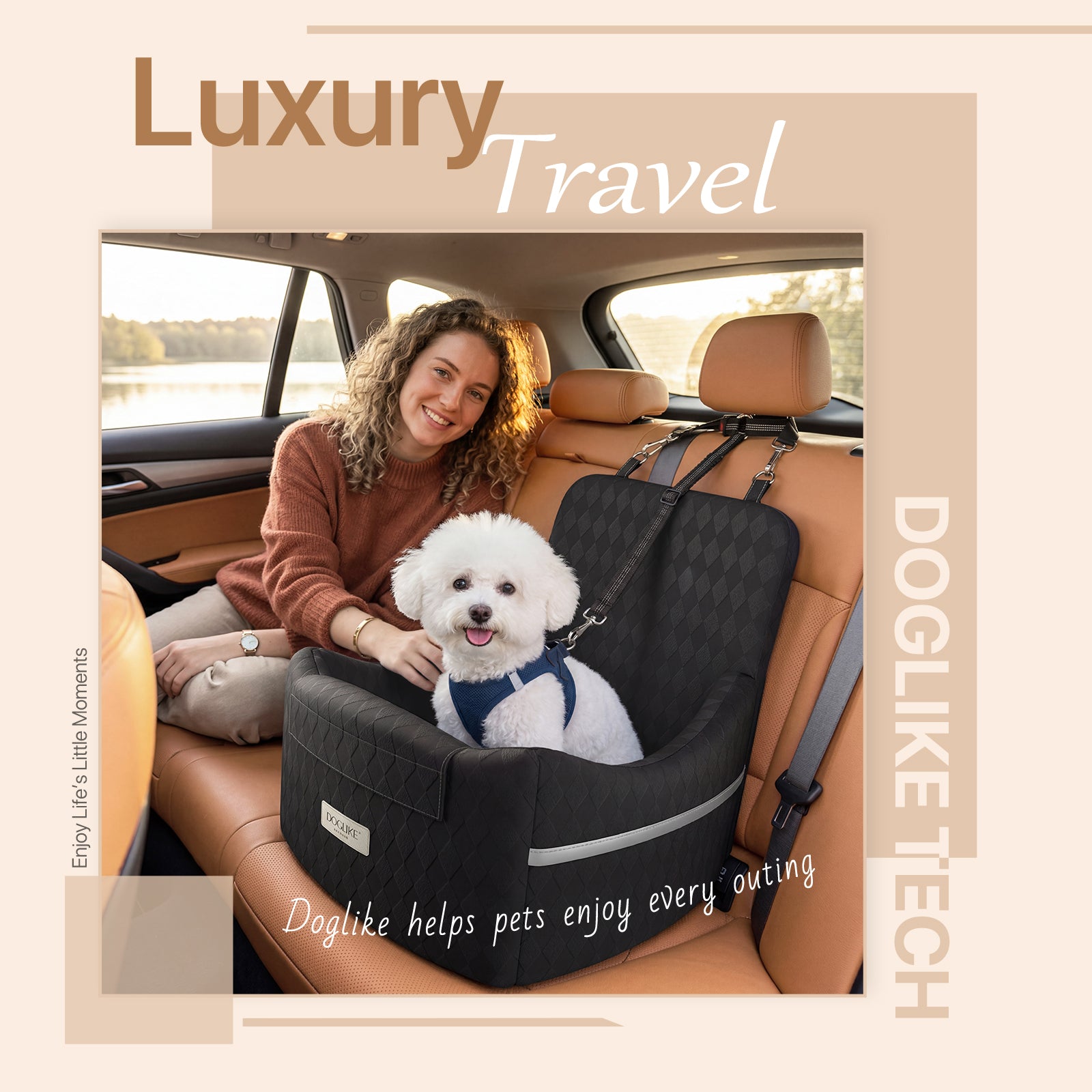 Doglike Dog Car Seat for Small/Medium Dogs [2026 Ultimate Comfort & Safety], 5" Memory Foam Pet Booster Seats Up to 35 lbs with Detachable Washable Cover, Dog Bed for Car with Puppy Safety Belt, Black