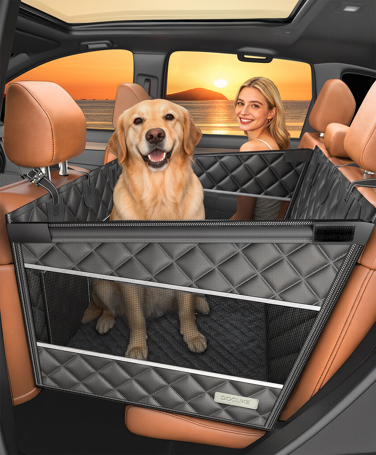 Doglike UNBREAK Armor Dog Car Seat Cover for Back Seat [NO.1 Military-Grade Reinforced Protection], 500LB Ultra-Support Armor Hard Bottom, Waterproof Pet Carseat Dog Hammock for Cars/SUV/Truck XL Size
