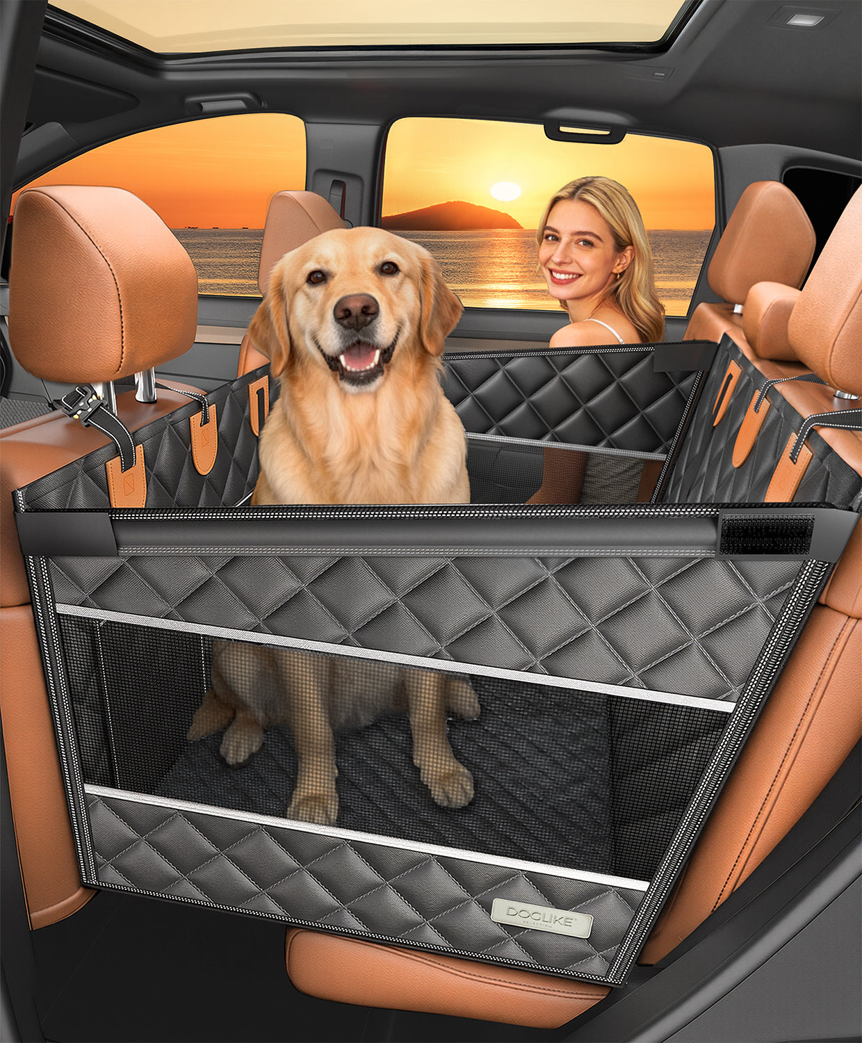 Doglike UNBREAK Armor Dog Car Seat Cover for Back Seat [NO.1 Military-Grade Reinforced Protection], 500LB Ultra-Support Armor Hard Bottom, Waterproof Pet Carseat Dog Hammock for Cars/SUV/Truck XL Size