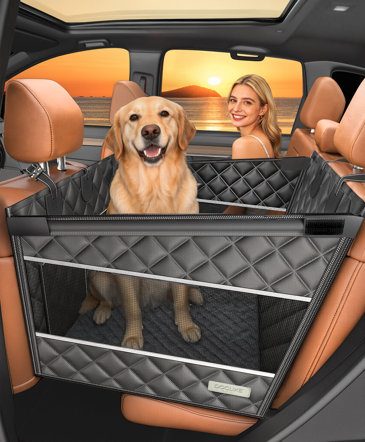 Doglike UNBREAK Armor Dog Car Seat Cover for Back Seat [NO.1 Military-Grade Reinforced Protection], 500LB Ultra-Support Armor Hard Bottom, Waterproof Pet Carseat Dog Hammock for Cars/SUV/Truck L Size