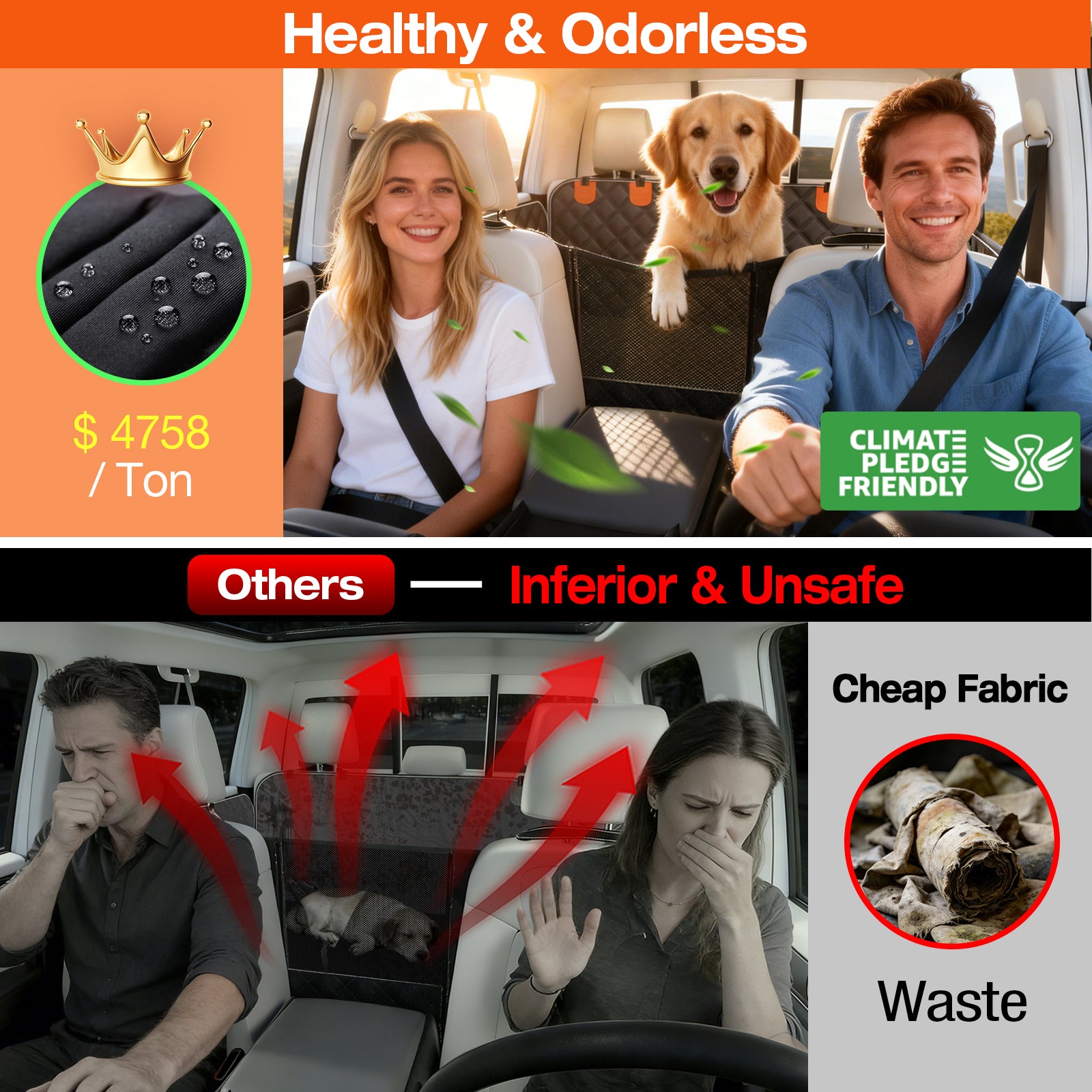 Doglike Dog Car Seat Cover for Back Seat [with Detachable Mat] (Black+Orange, L - SUVS,Medium Trucks)