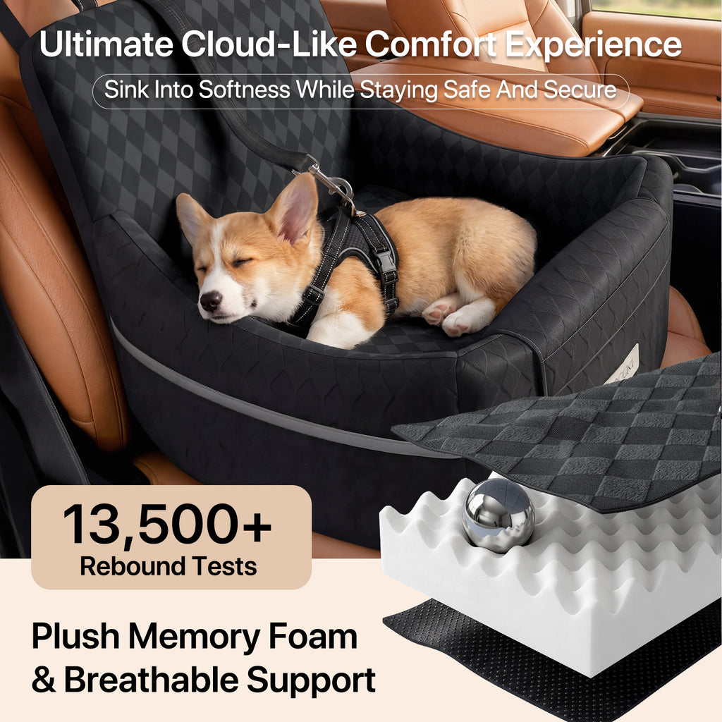Doglike Dog Car Seat for Small/Medium Dogs [2026 Ultimate Comfort & Safety], 5" Memory Foam Pet Booster Seats Up to 35 lbs with Detachable Washable Cover, Dog Bed for Car with Puppy Safety Belt, Black
