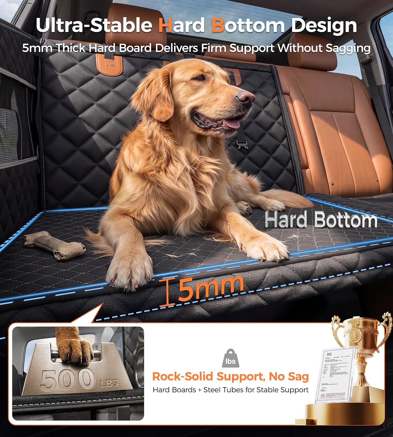 Doglike Heavy Duty Dog Car Seat for Back Seat, Hard Bottom Rigid Support 【Upgrade Stainless Steel & Metal Buckles】900D Oxford Fabric Waterproof Back Seat Extender for Dog Passenger Frinedly XL Graphite Black & Brown Leather