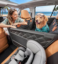 Doglike Heavy Duty Dog Car Seat for Back Seat, Hard Bottom Rigid Support 【Upgrade Stainless Steel & Metal Buckles】900D Oxford Fabric Waterproof Back Seat Extender for Dog Passenger Frinedly XL Graphite Black & Brown Leather