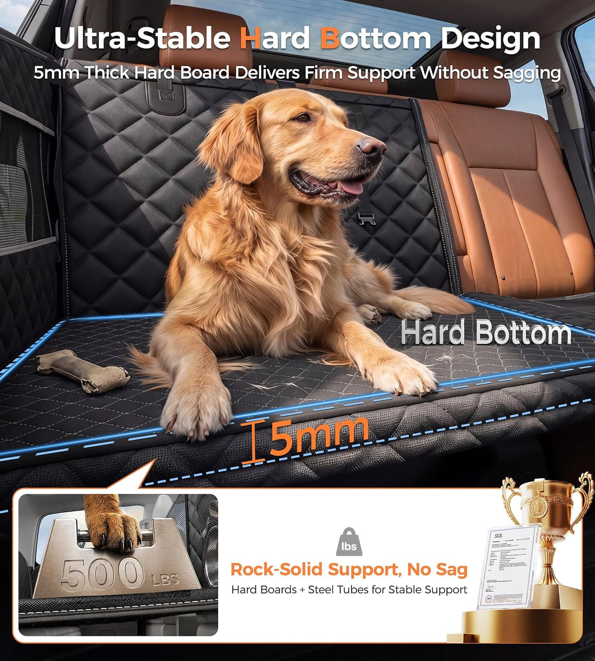 Doglike Heavy Duty Dog Car Seat for Back Seat, Hard Bottom Rigid Support 【Upgrade Stainless Steel & Metal Buckles】900D Oxford Fabric Waterproof Back Seat Extender for Dog Passenger Frinedly XL Graphite Black & Black Leather