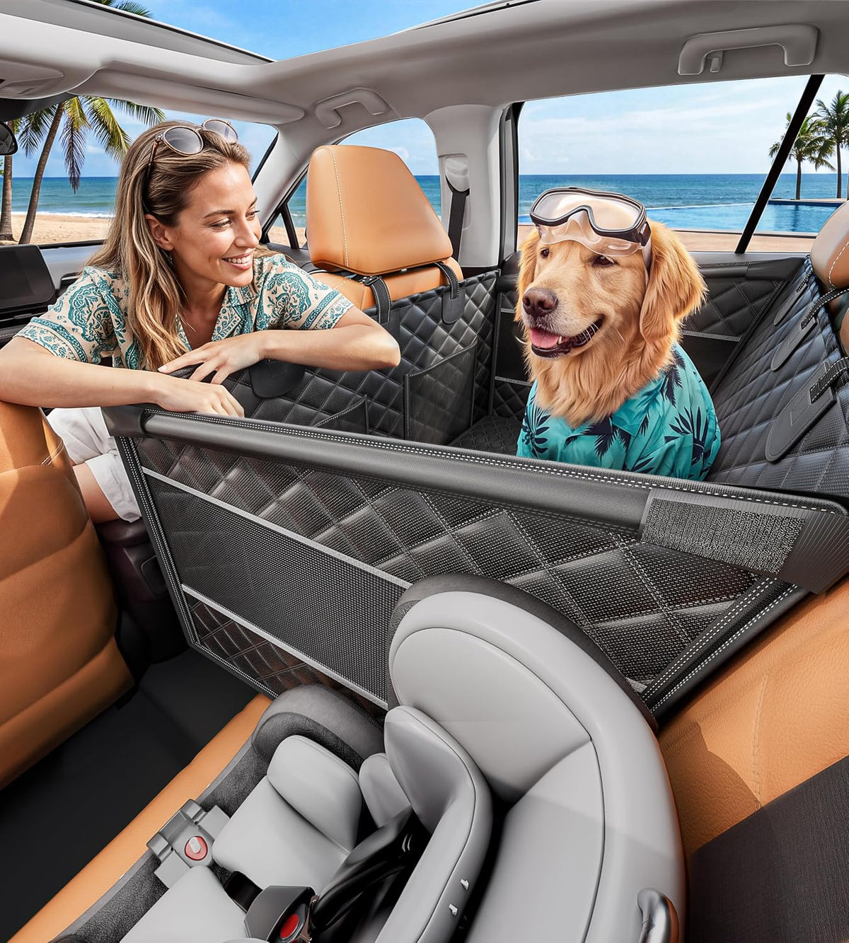 Doglike Heavy Duty Dog Car Seat for Back Seat, Hard Bottom Rigid Support 【Upgrade Stainless Steel & Metal Buckles】900D Oxford Fabric Waterproof Back Seat Extender for Dog Passenger Frinedly XL Graphite Black & Black Leather