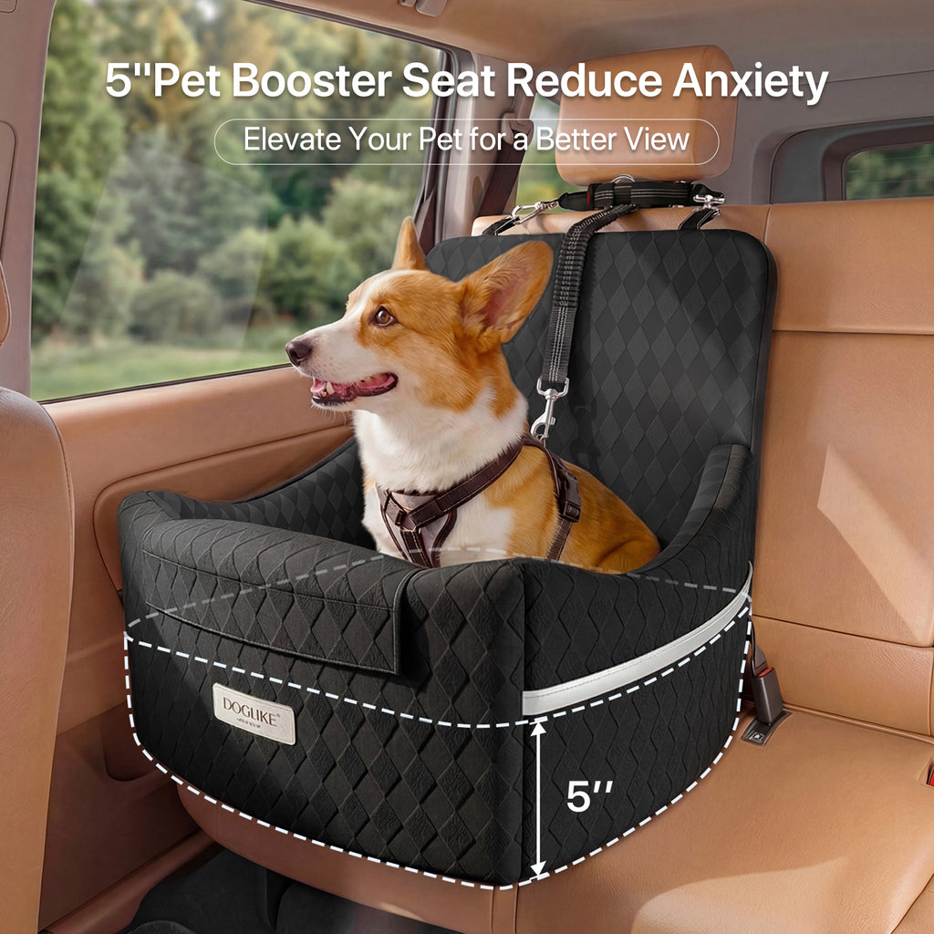 Doglike Dog Car Seat for Small/Medium Dogs [2026 Ultimate Comfort & Safety], 5" Memory Foam Pet Booster Seats Up to 35 lbs with Detachable Washable Cover, Dog Bed for Car with Puppy Safety Belt, Black