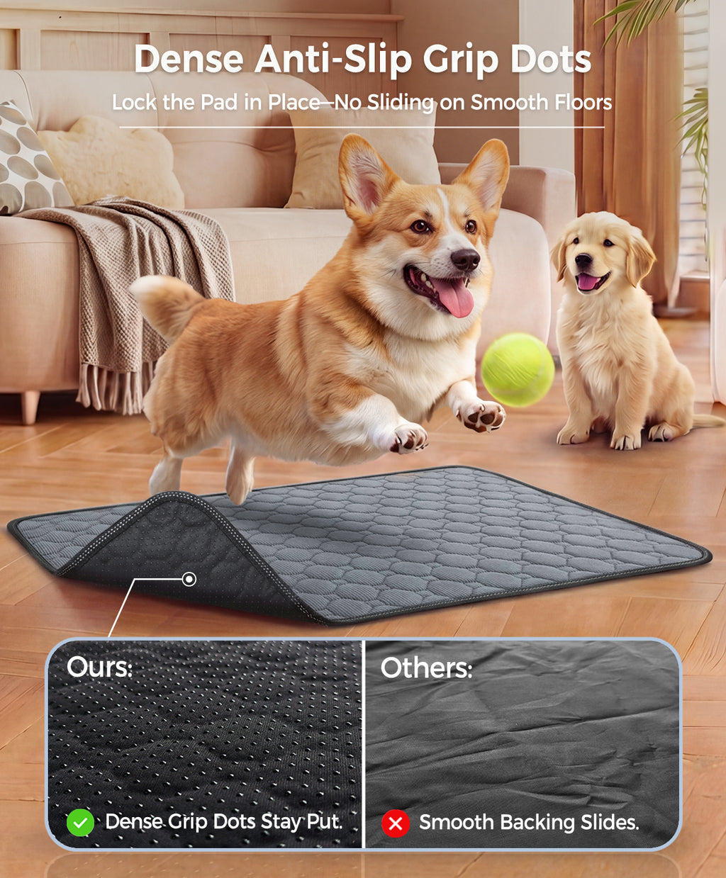 Doglike Washable Pee Pads for Dogs [Upgraded Silver-Ion Odor] – Ultra Absorbent, Leak-Proof, Non-Slip & 5-Hour Quick-Drying Reusable Puppy Training Pads for Home, Crate & Sofa, 24" x 18" (2 Pack)