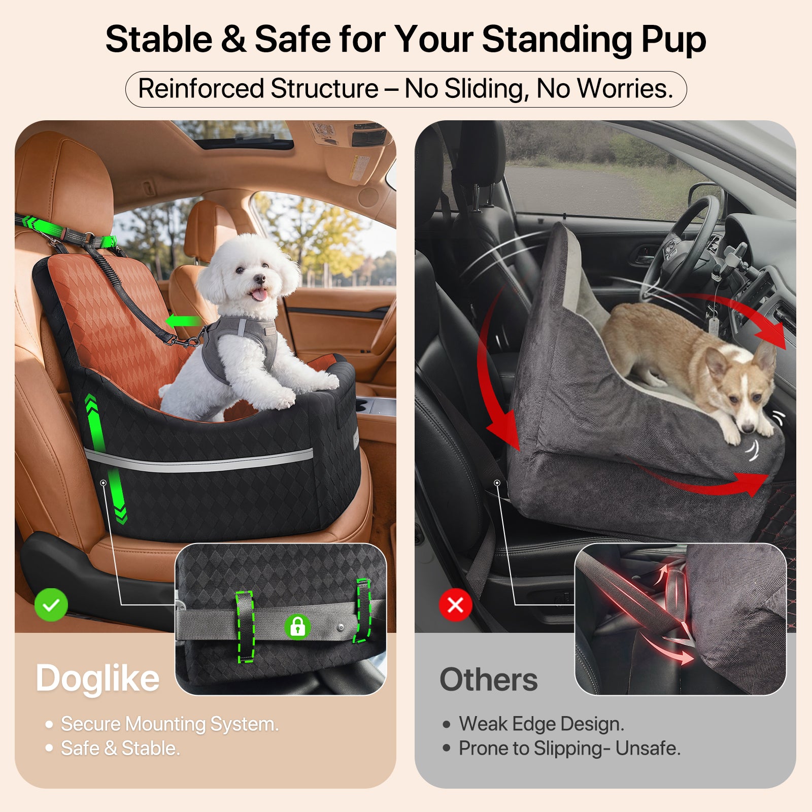 Doglike Dog Car Seat for Small/Medium Dogs [2026 Ultimate Comfort & Safety], 5" Memory Foam Pet Booster Seats Up to 35 lbs with Detachable Washable Cover, Dog Bed for Car with Puppy Safety Belt, Brown