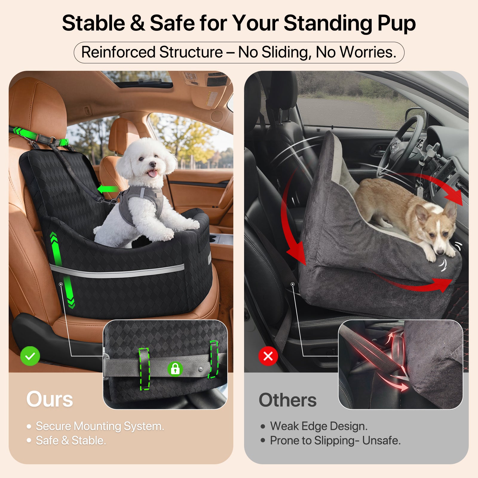 Doglike Dog Car Seat for Small/Medium Dogs [2026 Ultimate Comfort & Safety], 5" Memory Foam Pet Booster Seats Up to 35 lbs with Detachable Washable Cover, Dog Bed for Car with Puppy Safety Belt, Black