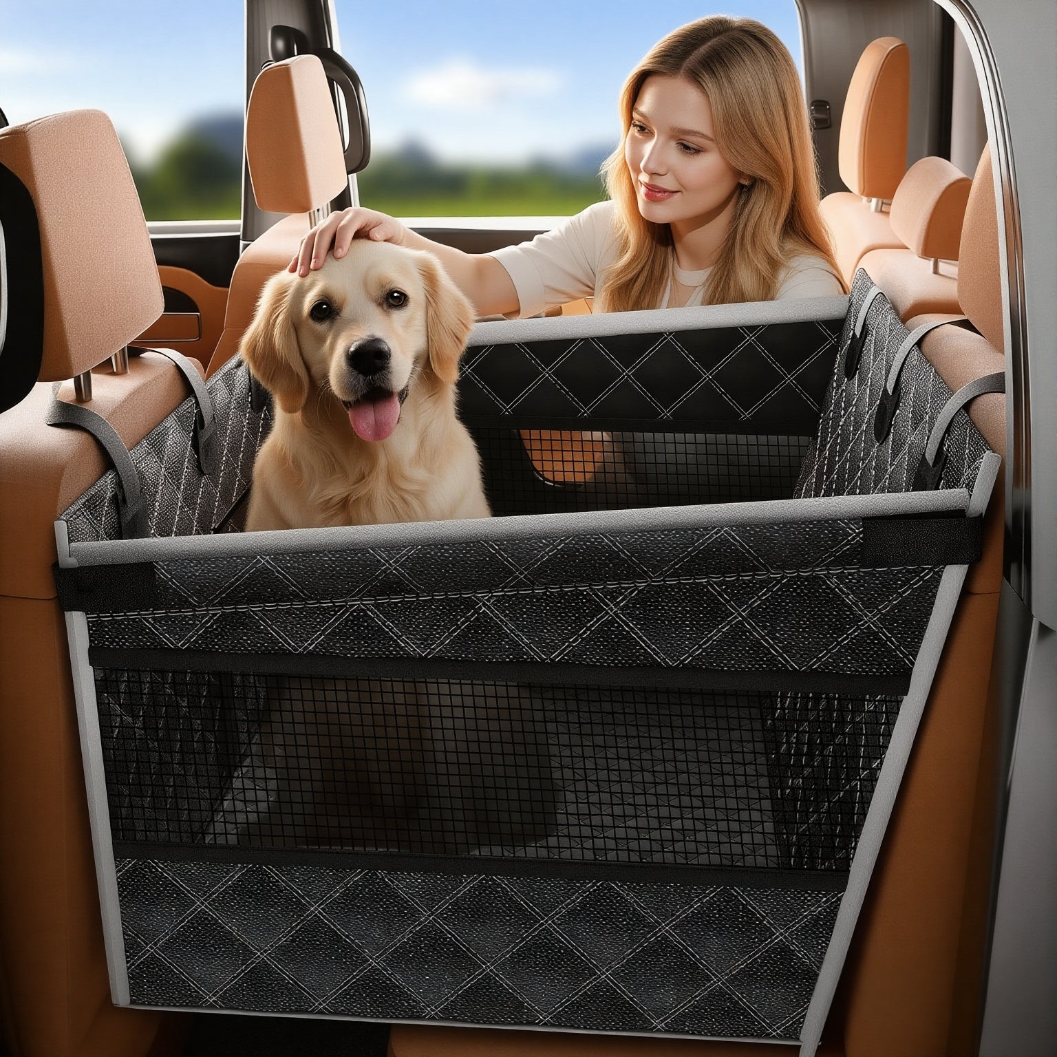Doglike Dog Car Seat with Removable Cushion for Large Medium Dogs - 7-Layer Waterproof Hard Bottom Back Seat Extender, Spacious Pet Car Seat for SUV/Truck/Home, 2025 Upgraded